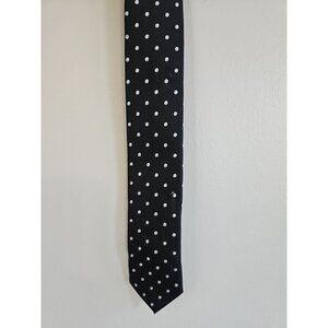 Carbon Elements Black/White Polka Dot Pattern Skinny Neck Tie, 100% Polyester